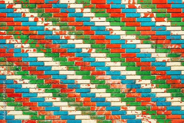 Obraz Brick wall with Azerbaijan flag pattern painted bricks