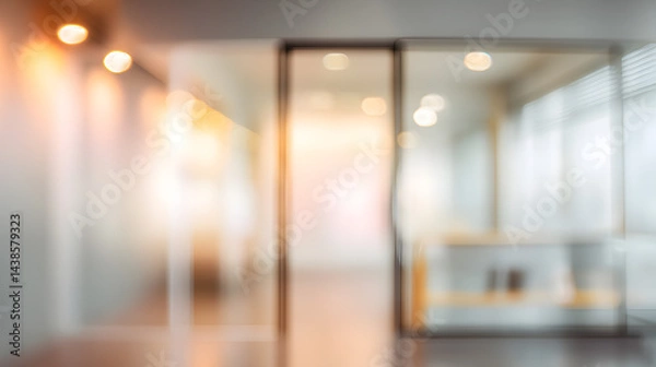 Fototapeta Modern workspace scene blurred interior doorway and soft lighting for professional atmosphere