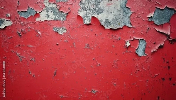Fototapeta Peeling red paint revealing gray underlayer on rough surface