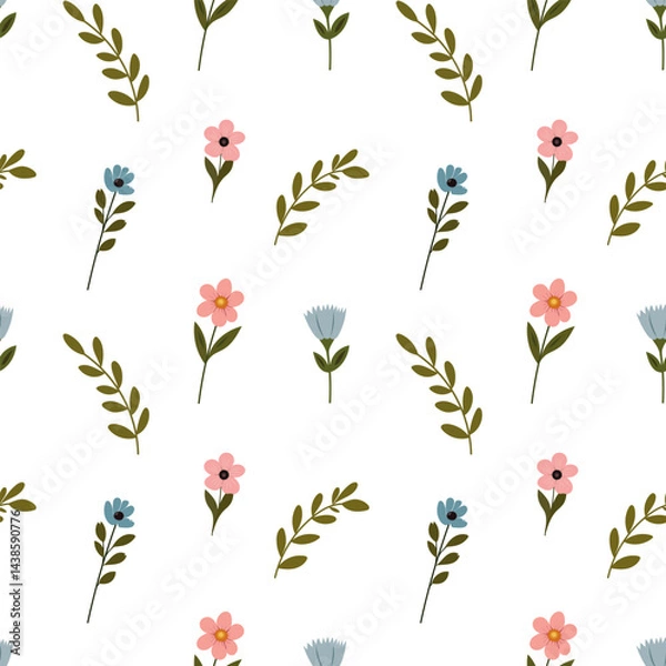 Fototapeta Seamless floral pattern on light background. Background in small flowers for textiles, fabrics, cotton fabric, covers, wallpaper, print, gift wrapping, postcard, scrapbooking. 