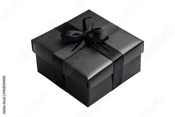 Obraz Elegant Black Gift Box Isolated on Transparent Background PNG Image.