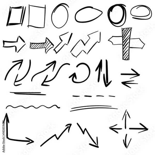 Obraz Hand draw arrow, circle and underline