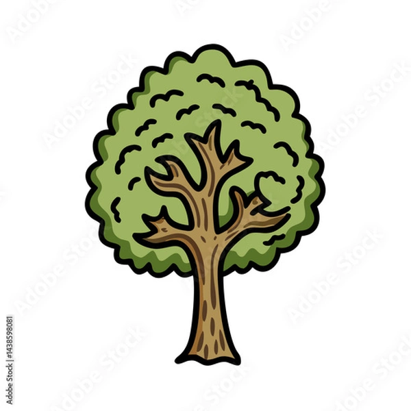 Fototapeta Cartoon tree drawing vector illustration of a leafy green tree for nature and forest design