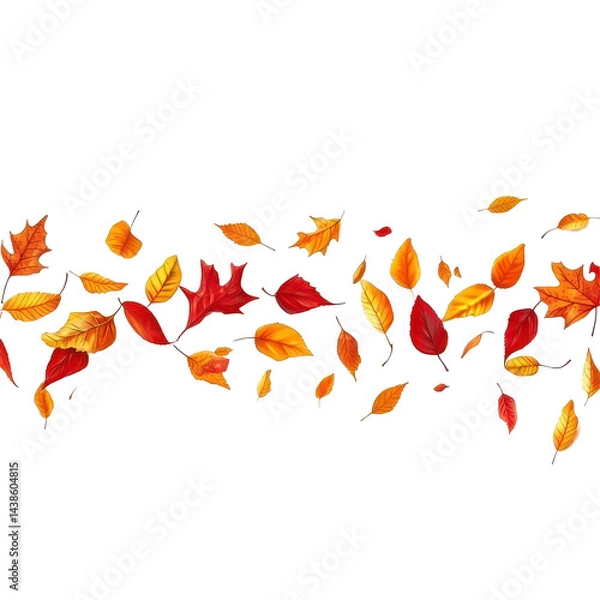 Fototapeta Colorful autumn leaves falling gently in an artistic arrangement on a white background