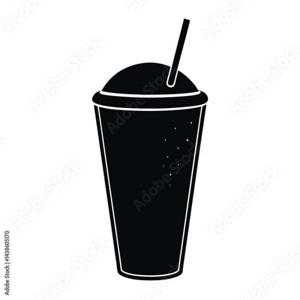 Fototapeta Black and white smoothie illustration with straw cold beverage refreshing drink