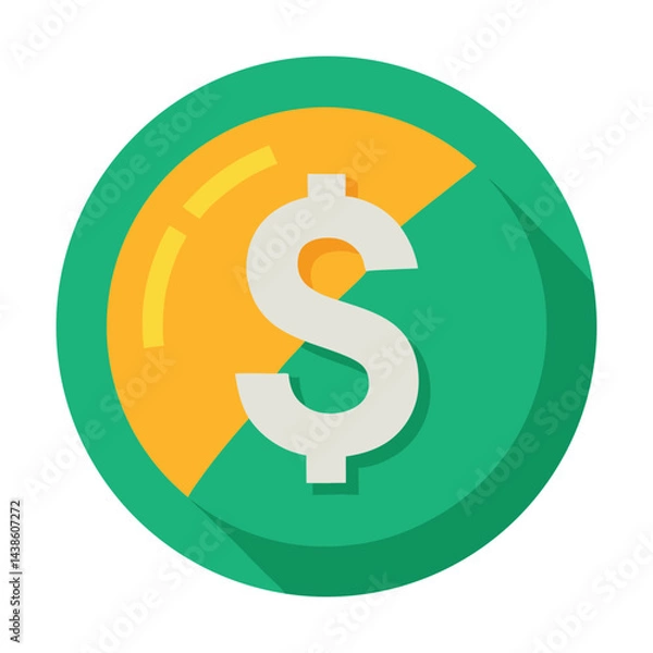 Fototapeta Flat icon dollar coin symbol graphic in green and gold finance illustration