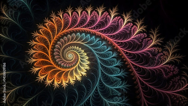Fototapeta Colorful Fractal Spiral Pattern on Black Background

