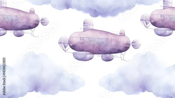 Fototapeta Elegant seamless pattern with pastel colors, lace, brush strokes, and clouds
