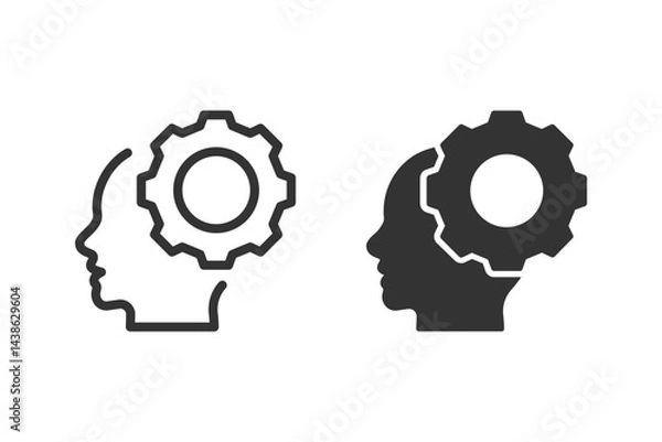Fototapeta Human head with gear icon set. Represents the concept of thinking, problem solving, innovation, and mental processes.