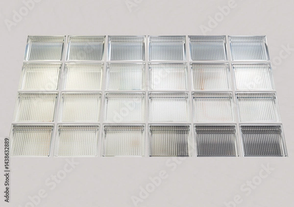 Fototapeta Transparent glass block wall for interior design. Aesthetic and modern shape of textured. Capturing abstract patterns and light distortion. Building assortment for home, bathroom and office.