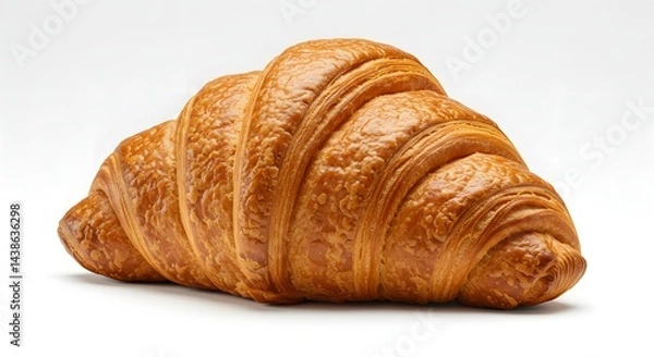 Fototapeta  golden brown croissant with flaky layers, placed on a white background