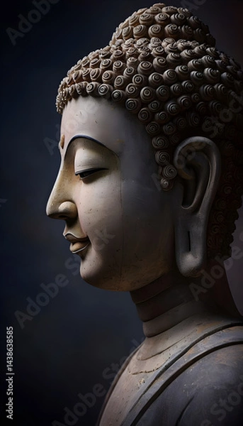 Fototapeta Serene buddha statue portrait highlighting intricate details, buddha purnima, design illustration wallpaper 