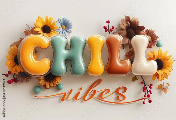 Fototapeta Chill vibes text written on abstract autumn background, vintage graphic design illustration wallpaper 
