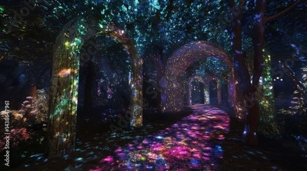 Fototapeta Experience the enchanting vibrant forest that transforms through amazing colorful projections