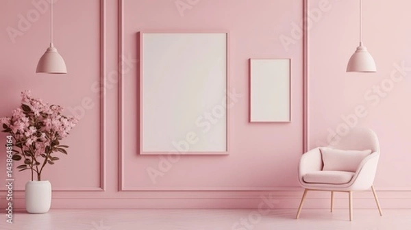Fototapeta Simple 3d mockup with frames in pastel color