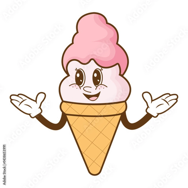 Fototapeta Cute ice cream character in waffle cone