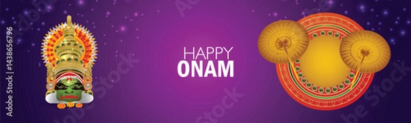 Fototapeta Happy onam festival with snake boat race and illustration