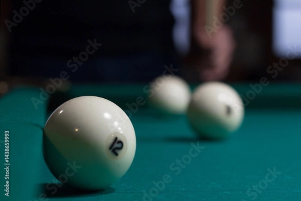 Obraz Russian billiards white balls on table cloth and player