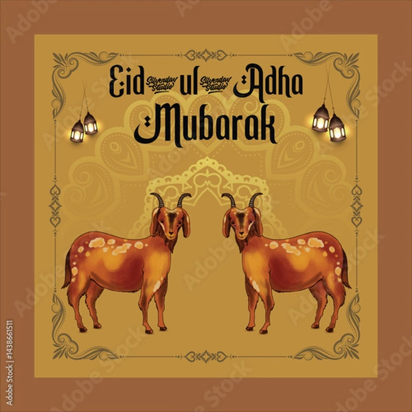 Fototapeta Eid al-Adha Mubarak Goats Lanterns tamplate