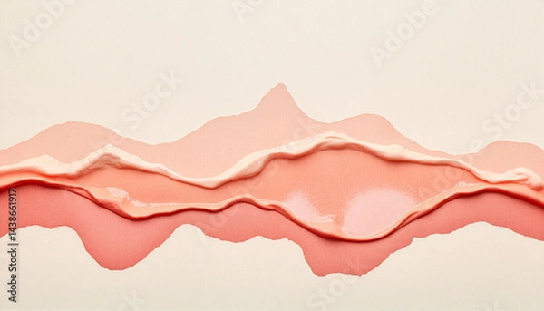 Fototapeta Sunset Coral watercolor mountain range featuring gentle, flowing gradients of warm coral and peach tones set against a pale neutral background