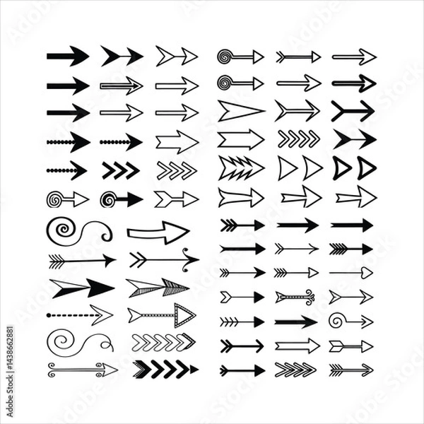 Obraz Set of Black and White Arrows in Various Styles