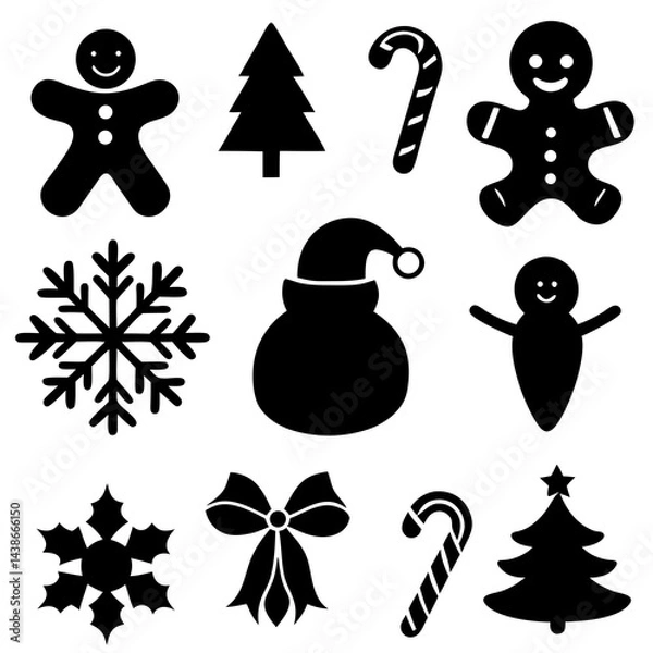 Fototapeta Christmas Silhouette Icons Collection – Festive Holiday Clipart Set in Black