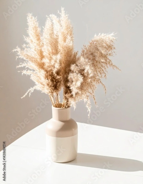 Fototapeta Neutral pampas grass in ceramic vase, generative AI image