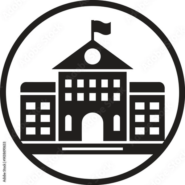 Fototapeta Minimalist Government Building Icon – Circular Black Outline with Solid Black Structure Vector