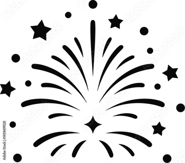 Fototapeta Minimalist Black and White Fireworks Display Illustration with Stars and Dots – Line Art Design