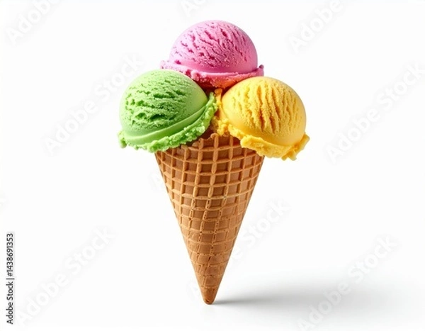 Fototapeta Colorful ice cream in cone, generative AI image