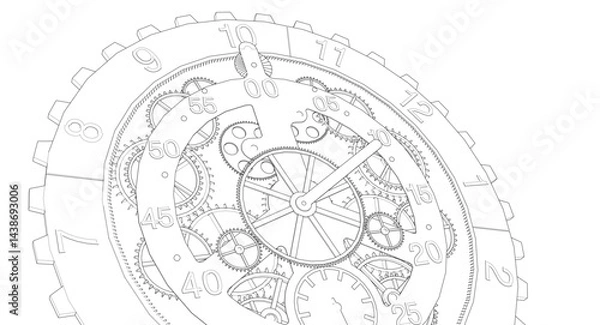 Obraz clock mechanism sketch 3d illustration