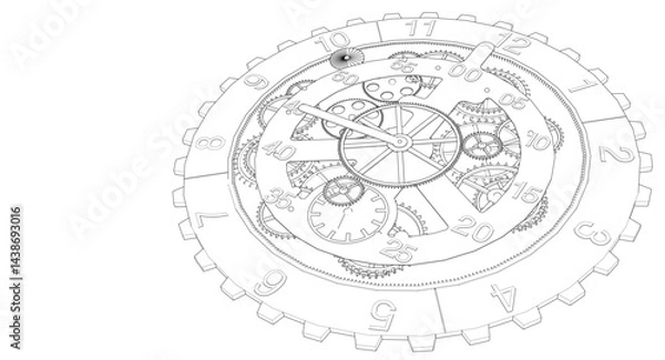 Obraz clock mechanism sketch 3d illustration