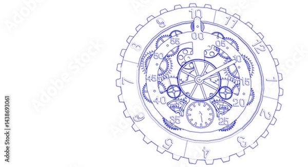 Obraz clock mechanism sketch 3d illustration