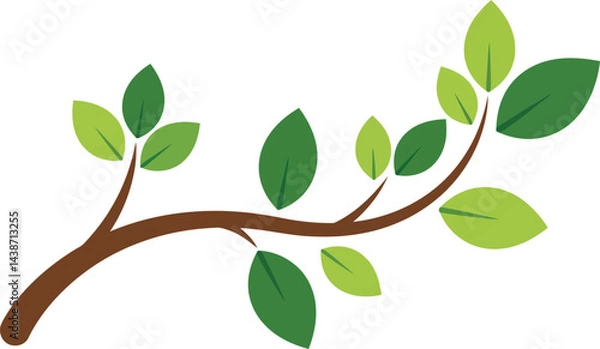 Fototapeta Branch with green leaves vector illustration showing nature and plant growth concept in flat style 
