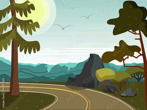 Obraz Summer landscape. The road through the rocks and trees.
