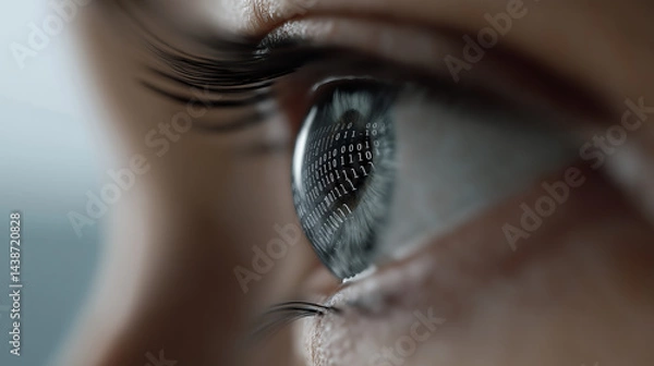 Fototapeta Digital Eye Reflecting Binary Code and System Breach Alert
