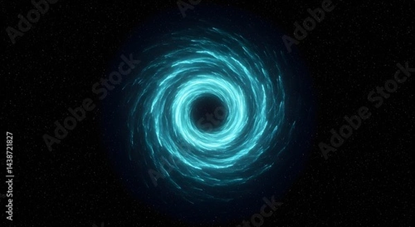 Fototapeta A swirling vortex of blue energy in space with a black hole at the center amidst distant stars