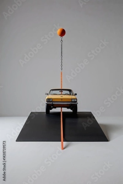 Fototapeta Abstract Composition with Car, Orange Sphere and Chain