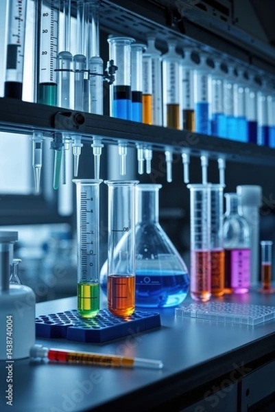 Fototapeta Colorful Liquids in Various Laboratory Glassware Setup