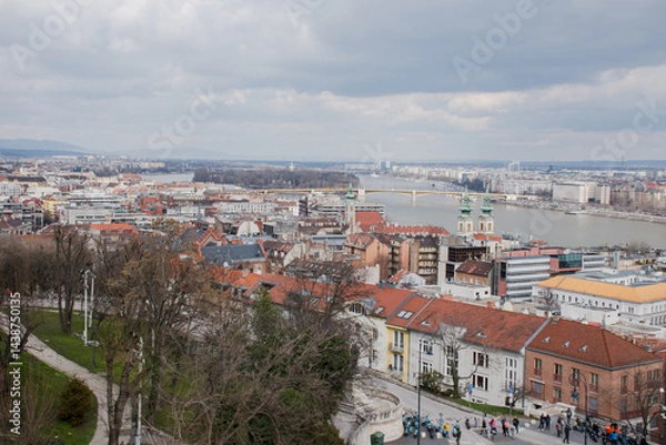 Fototapeta A panoramic view of the city of Budapest in Hungary over the river Danube as seen from Buda Castle.
