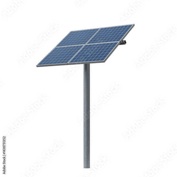 Obraz Single Solar Panel Mounted On Tall Metal Pole On Transparent Background