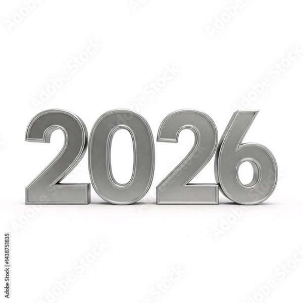 Fototapeta Silver metallic numbers 2026, symbolizing the upcoming year,