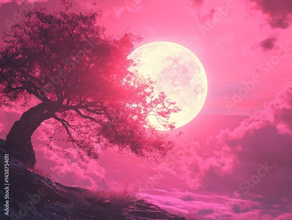 Fototapeta The sun ignites the spark, inner strength, energy pours into atmosphere, background pink , high resolution