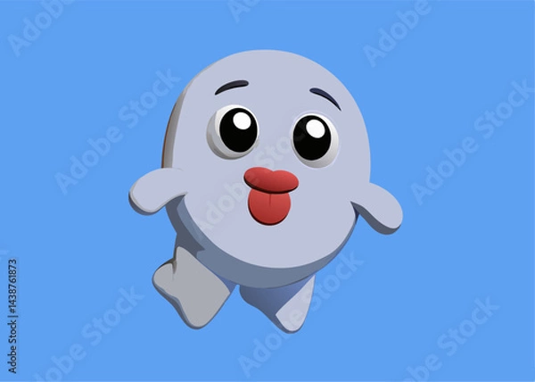 Fototapeta A Whimsical Cartoon Creature: A charming and endearing cartoon character, with a cheerful expression and playful demeanor, floats gracefully against a soft, light blue backdrop.