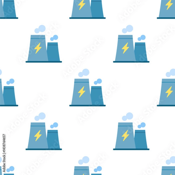 Fototapeta Seamless pattern of power plant symbols with lightning and smoke.