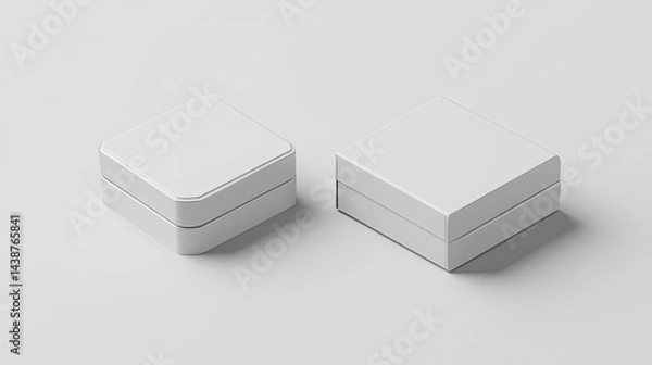 Fototapeta White wide flat box mockup (open and closed flap lid).