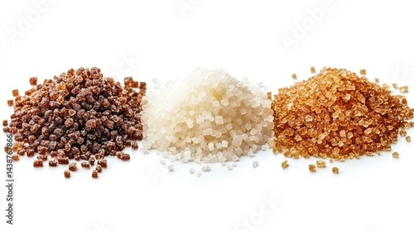 Obraz Different varieties of sugar (brown, white, refined).