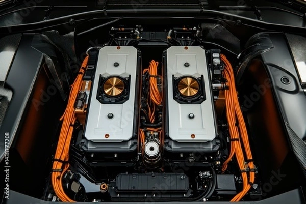 Fototapeta Electric Car Engine Closeup. (1)