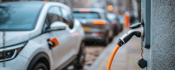 Fototapeta EV charging with city street. (1)