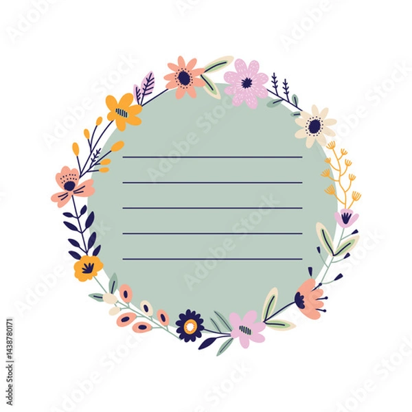 Fototapeta vector decorative floral frame with place for text, suitable for notes flat style